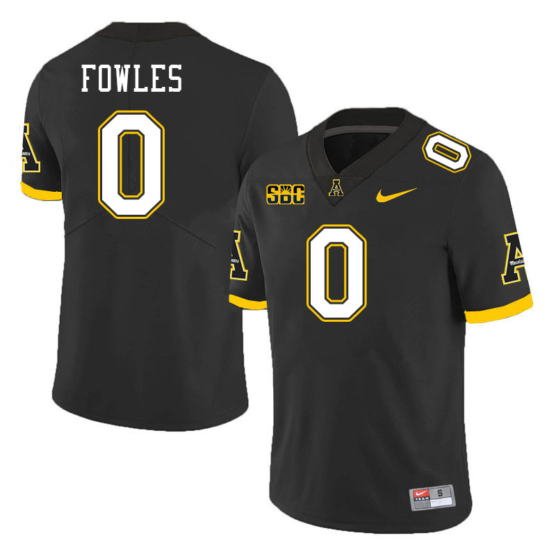 Men #0 William Fowles Appalachian State Mountaineers College Football Jerseys Stitched-Black